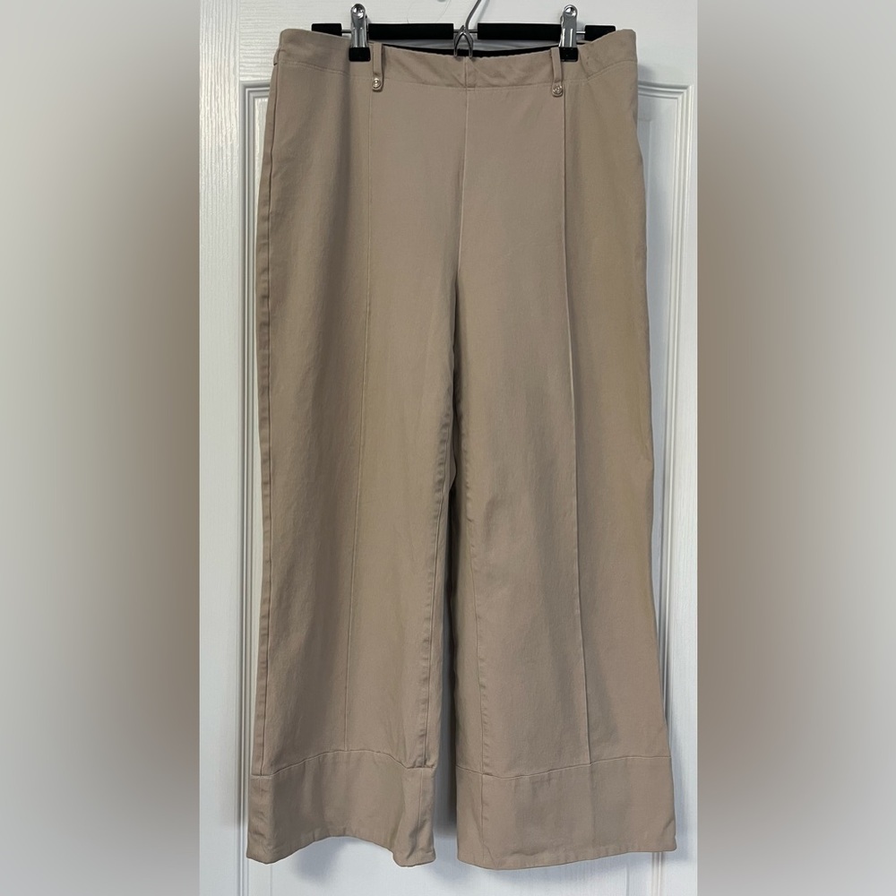 Lysse Tan Stretch Wide Leg Crop Trousers Size Large